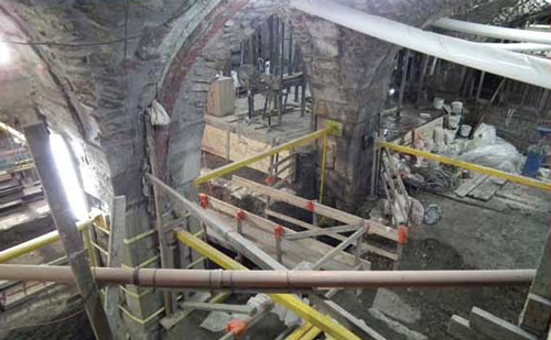 The underground recesses under the destroyed Ohel Yitzchak Synagogue, which the Jordanians blew up and the Israelis rehabilitated. These recesses are connected to the Western Wall Tunnel compound, but despite Muslim claims they do not reach the Temple Mount and indeed are tens of meters distant from it. (courtesy of the Western Wall Heritage Foundation)
