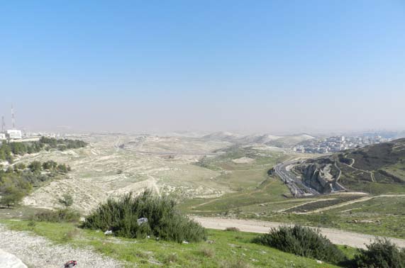 View of the E1 area and Maale Adumim (on right) as seen from Jerusalem (Mount Scopus).