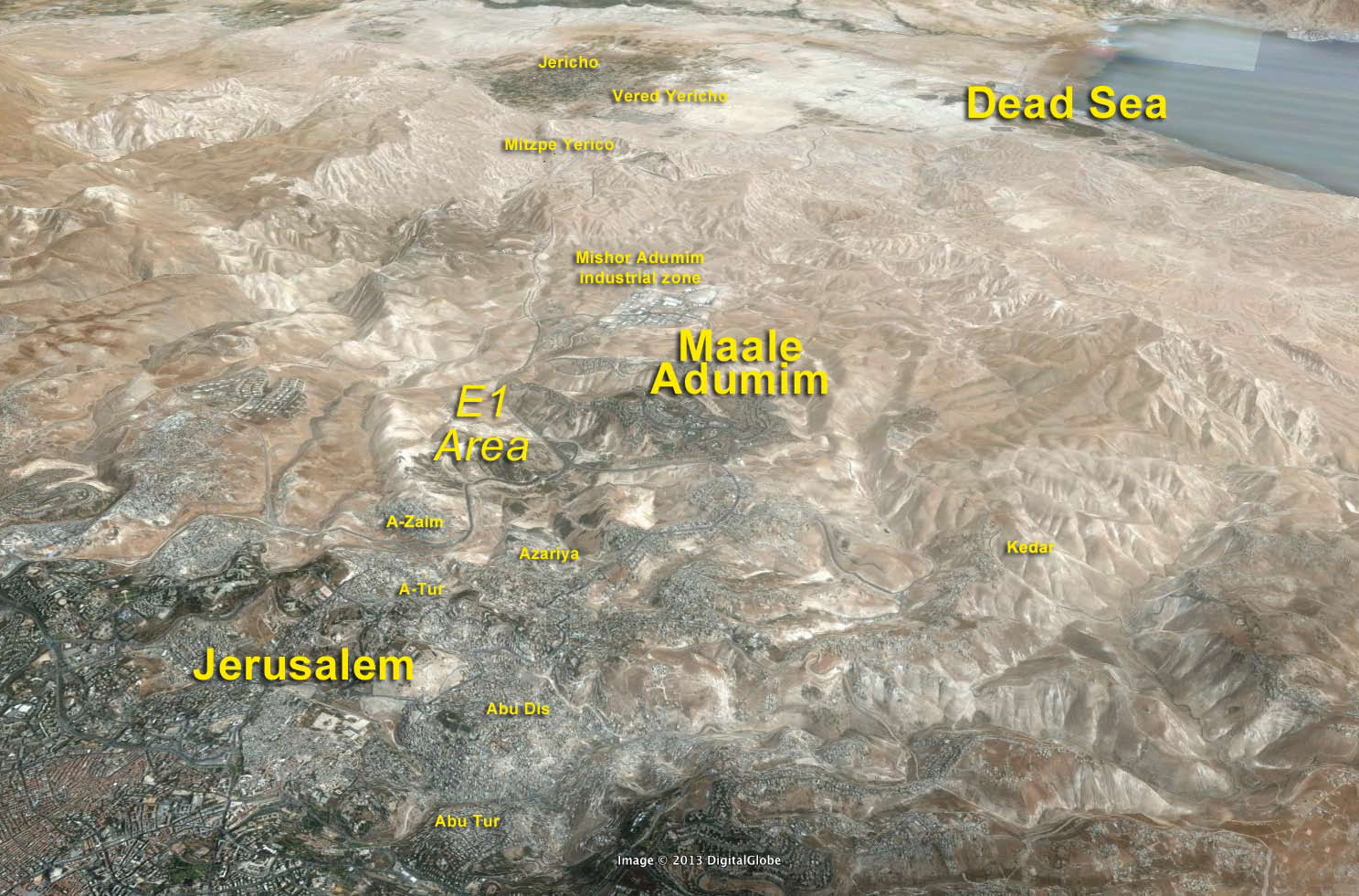 Google Earth Map – View from Jerusalem to the Dead Sea