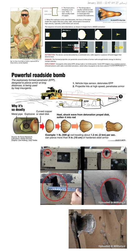 Page showing EFP bombs uploaded to an Iranian military forum page