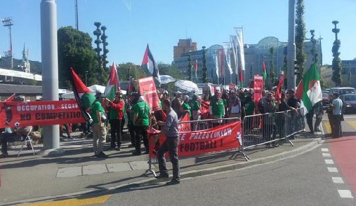 The slogan “Red card for apartheid” also helps forge a “red-green” alliance between the Brotherhood and the European left.